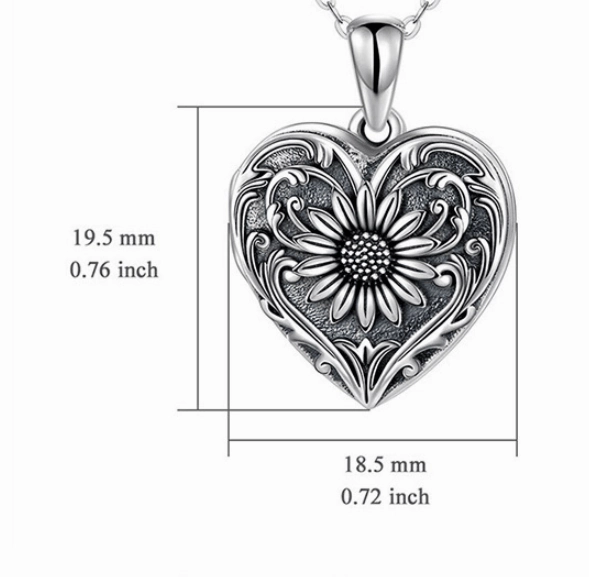 Double-sided Photo Couple Pendant Sunflower Carved Peach Heart Engraved Word Necklace
