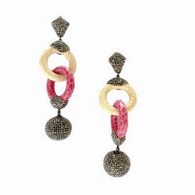 EARRING DOUBLE HOOP BEIGE PINK HEMATITE (BLACK RHODIUM PLATED) ear-ear-stud  