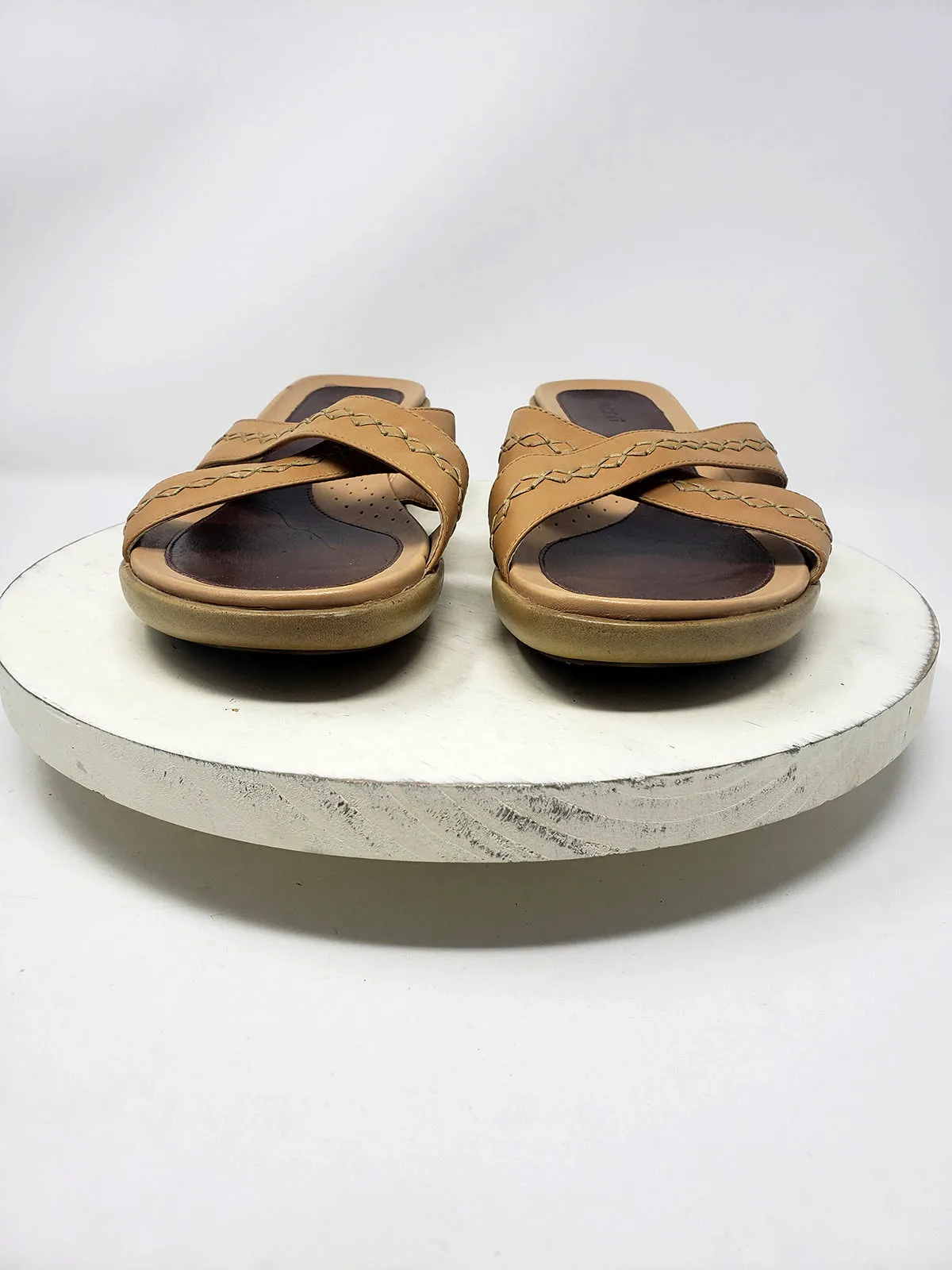 ecco Größe 10 (41) Beige Gestickte Slide-Sandalen NWOB