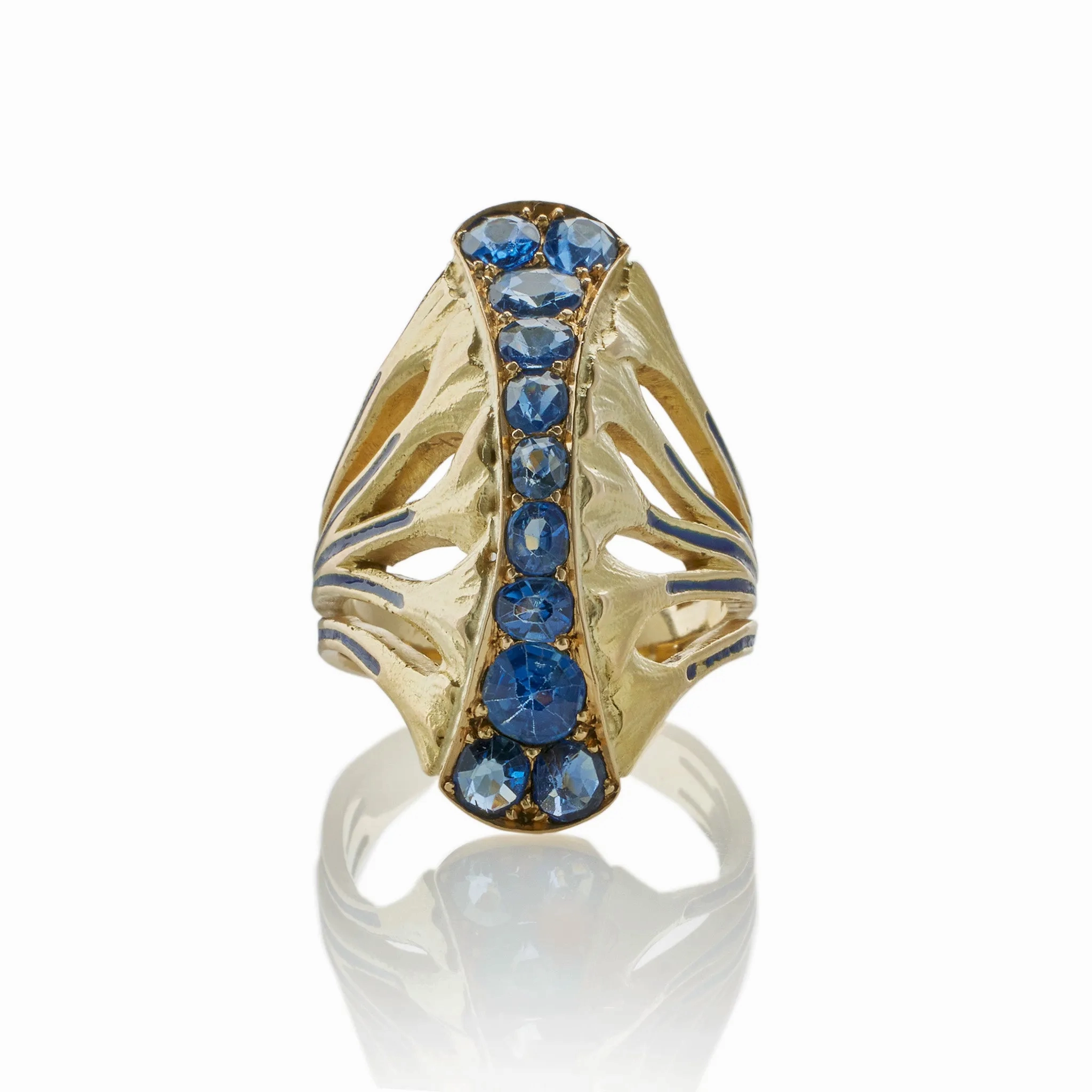 Edouard de Martilly Paris Sapphire and Enamel Lotus Flower Ring