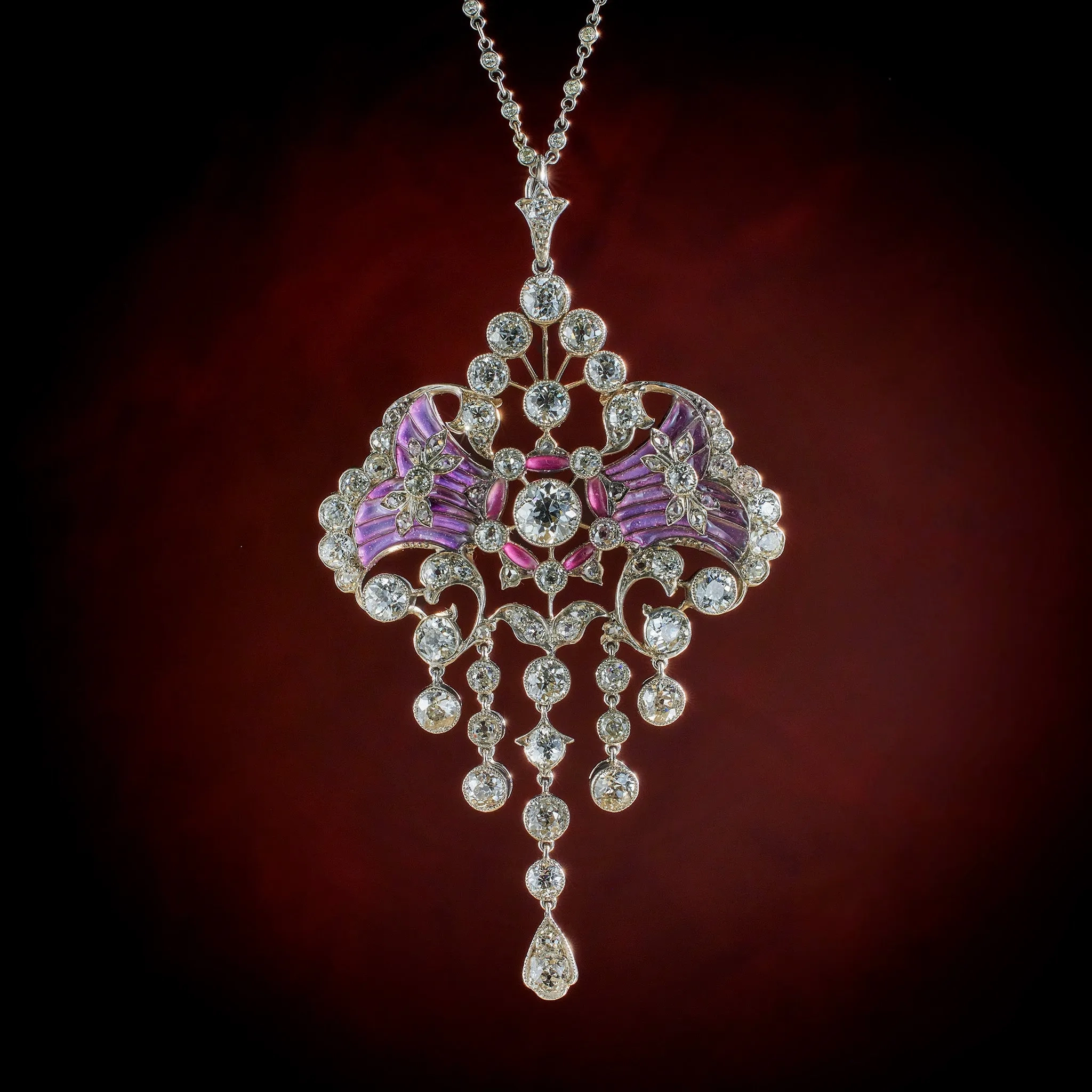 Edwardian Diamond and Plique-??-jour Enamel Pendant Necklace