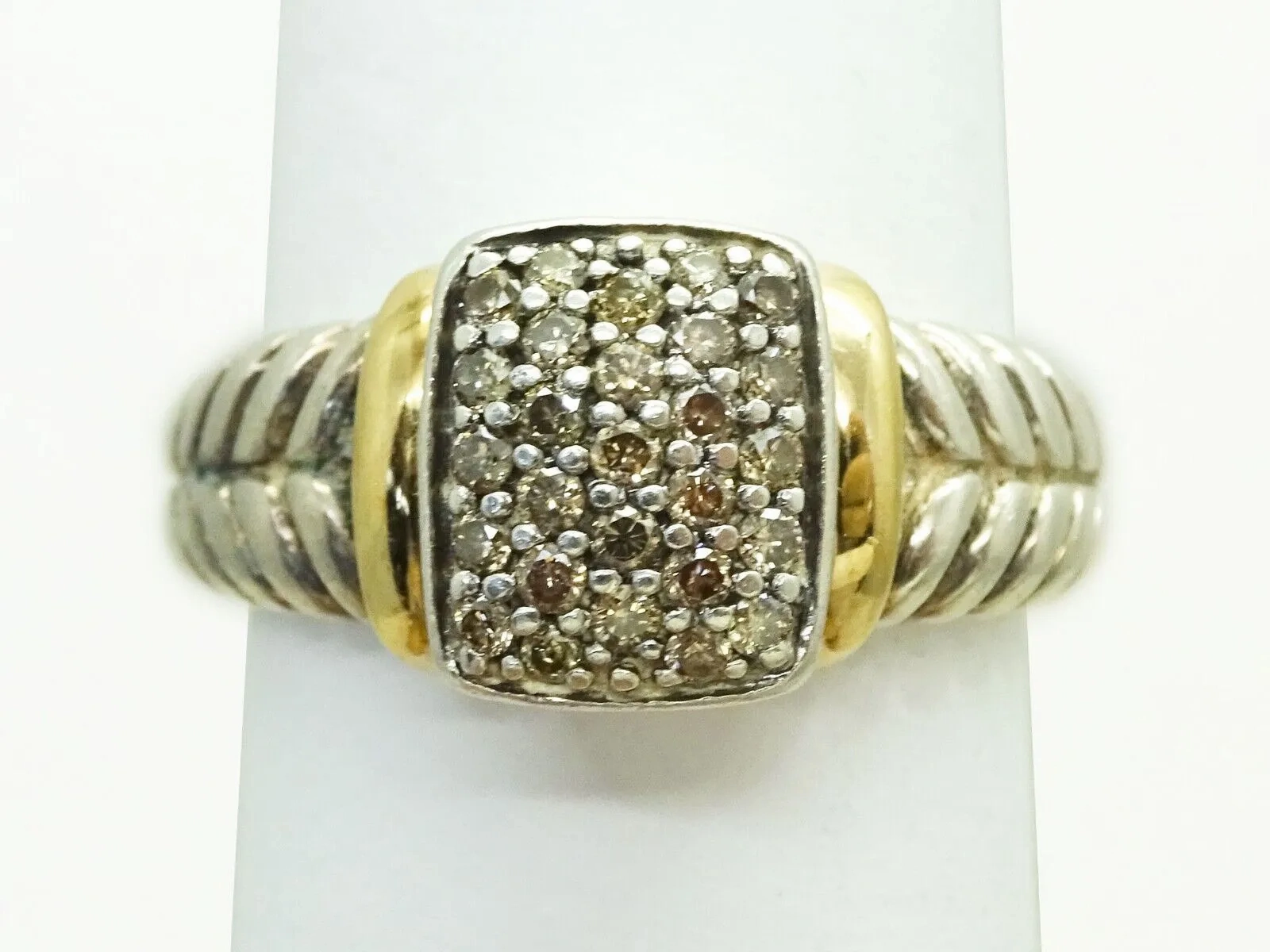 Effy Espresso Diamond Pave Shrimp Band Ring Sterling Silver 18k Gold Size 9