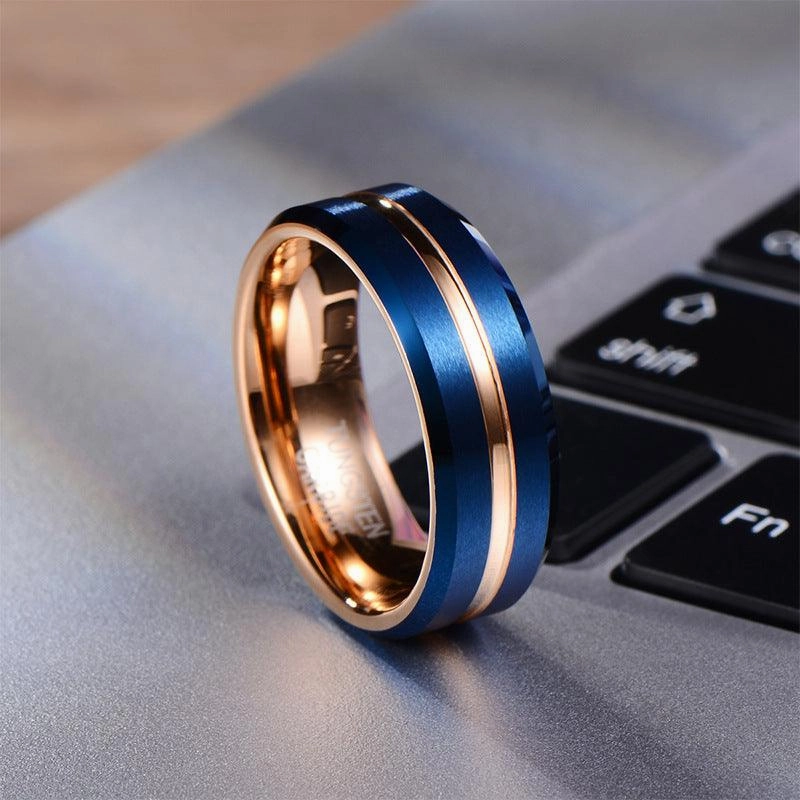 Electroplated Blue Gold Men's Tungsten Steel Ring