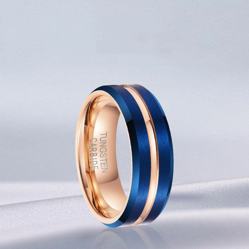 Electroplated Blue Gold Men's Tungsten Steel Ring