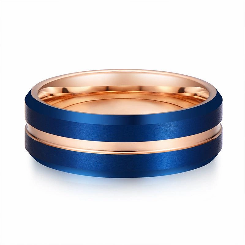Electroplated Blue Gold Men's Tungsten Steel Ring