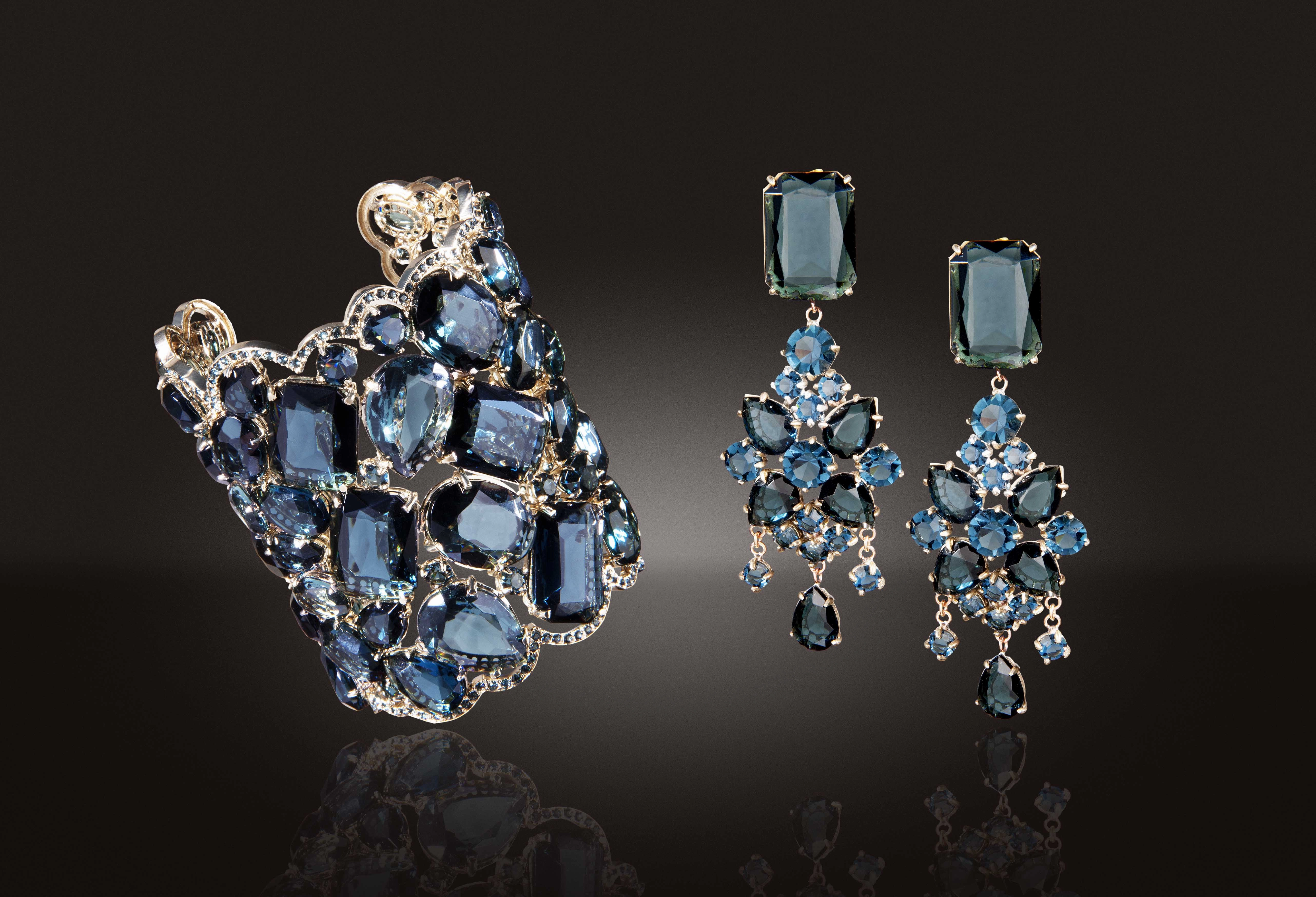 Elegant Female Swarovski Crystal Cuff 72 Blue Stones