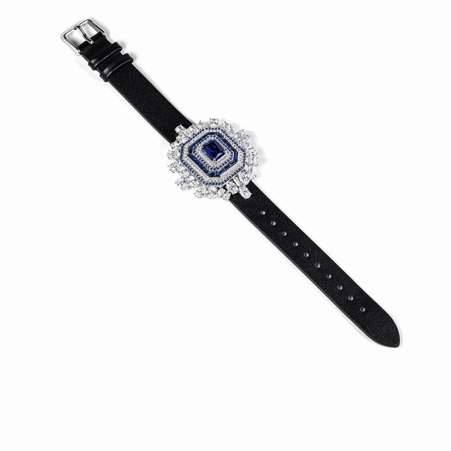 Elegant Sapphire And Diamond Watch With Necklace