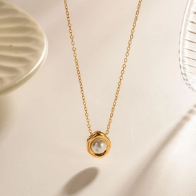 Elegant Stainless Steel Pearl Pendant Necklace for Women 