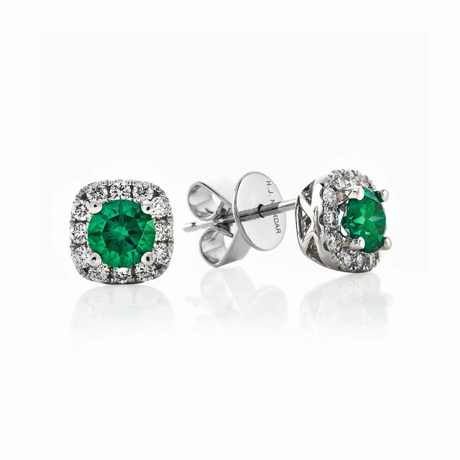 Emerald &amp; Diamond Halo Stud Earrings