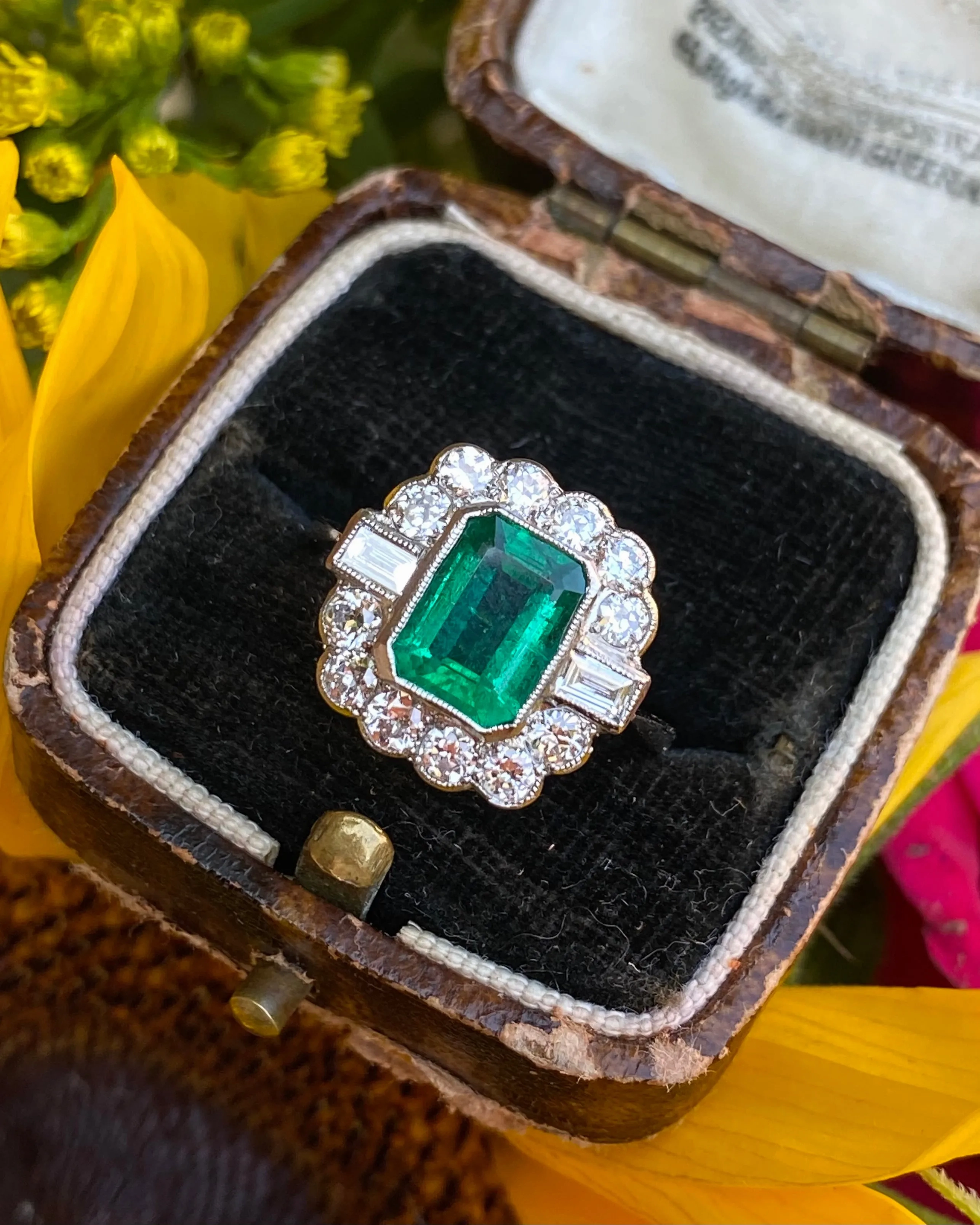 Emerald and Diamond Cluster Ring Platinum 0.75ct   1.80ct