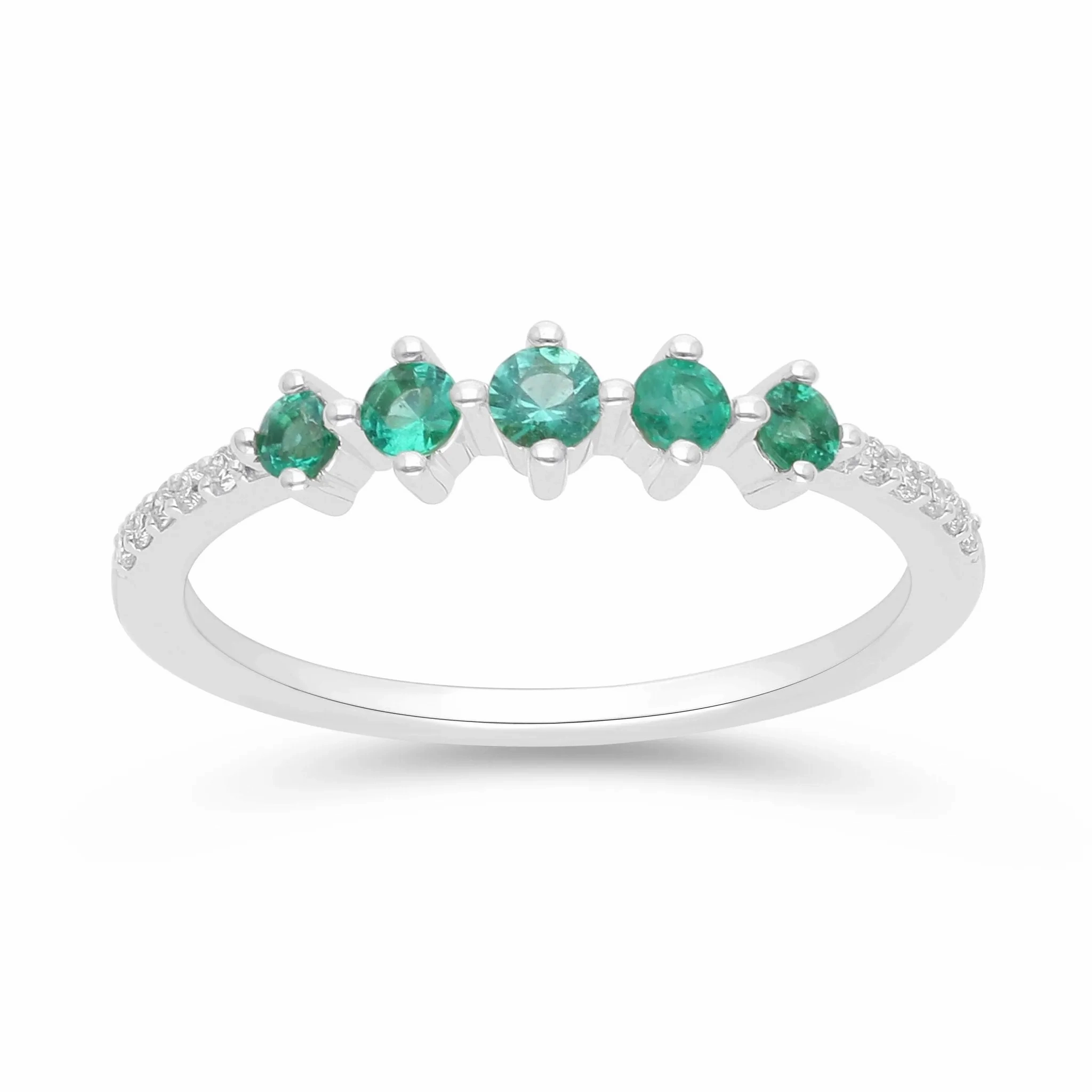 Emerald and Diamond Stackable Ring - WG
