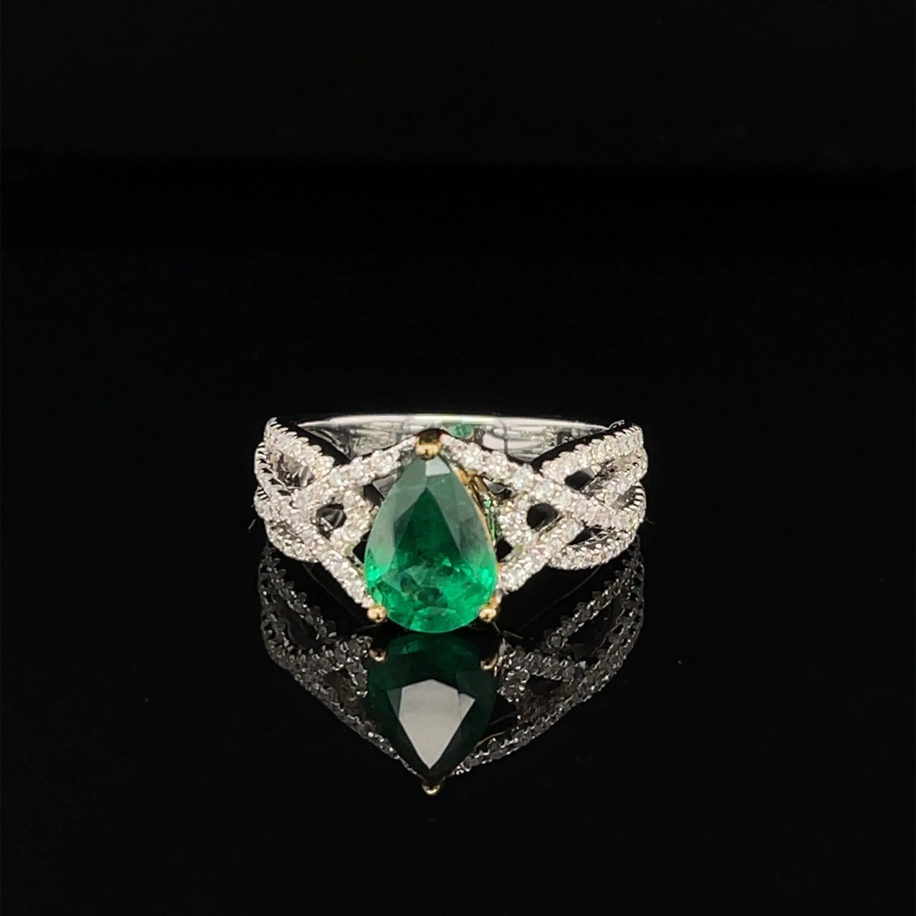 Emerald Pear &amp; Diamond Multi-Row Anniversary Ring in 18k Two-Tone Gold - (#203 - RGEME061857)