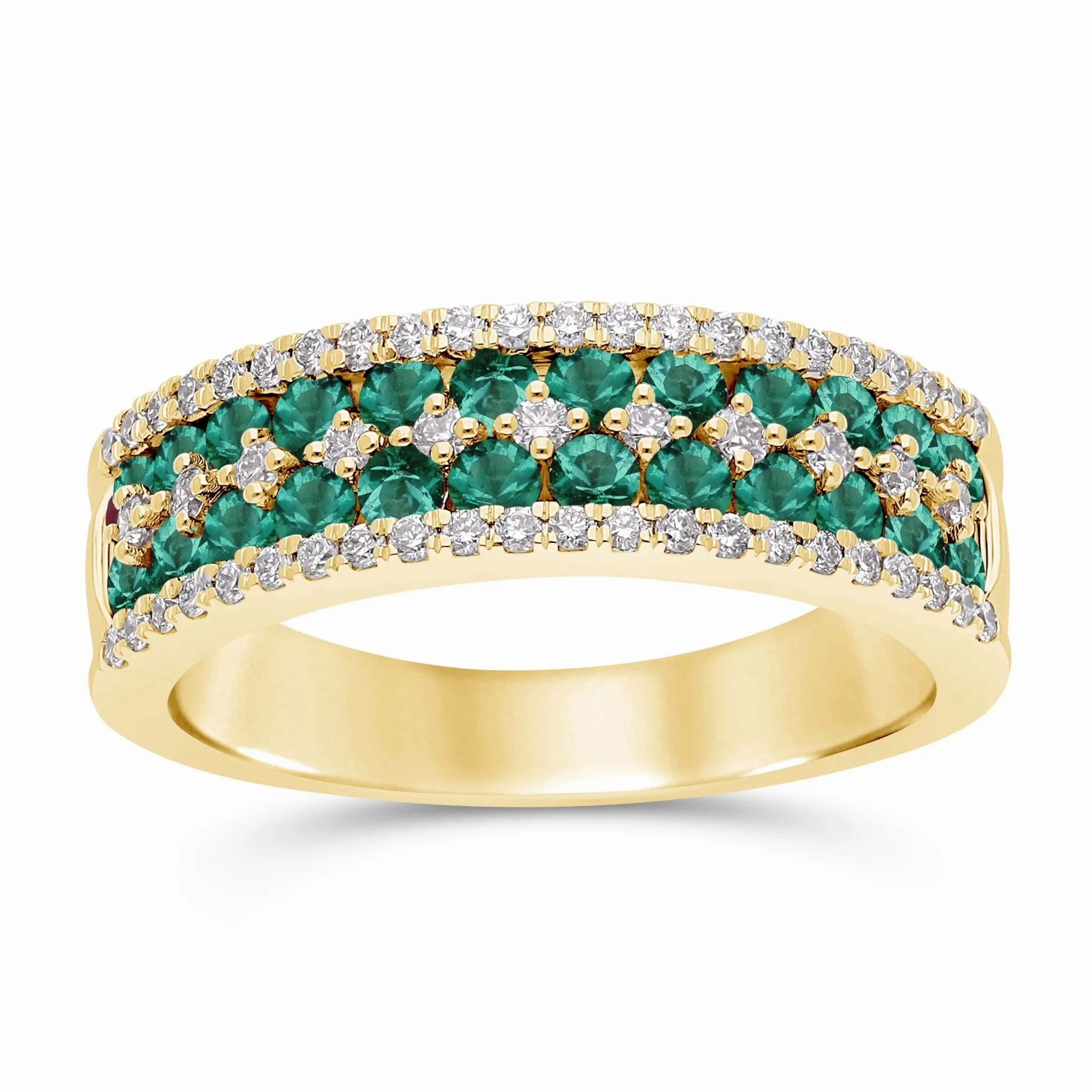 Emerald Round and Diamond Band Ring - WG
