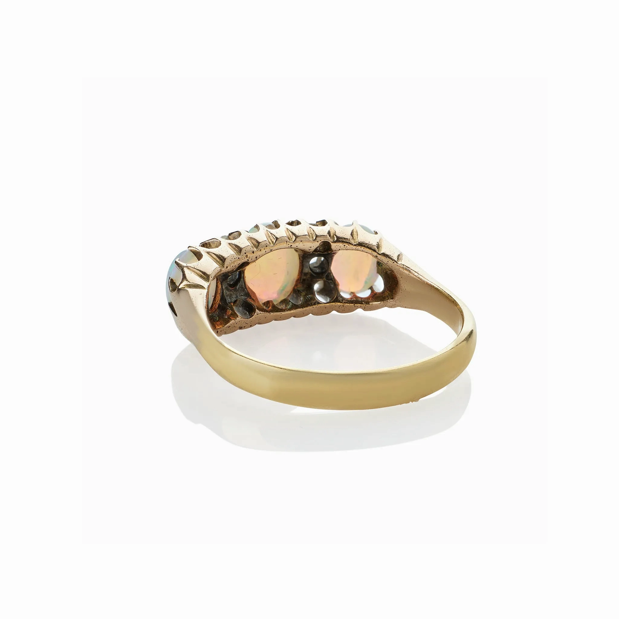 English Opal and Rose-cut Diamond Three Stone Ring