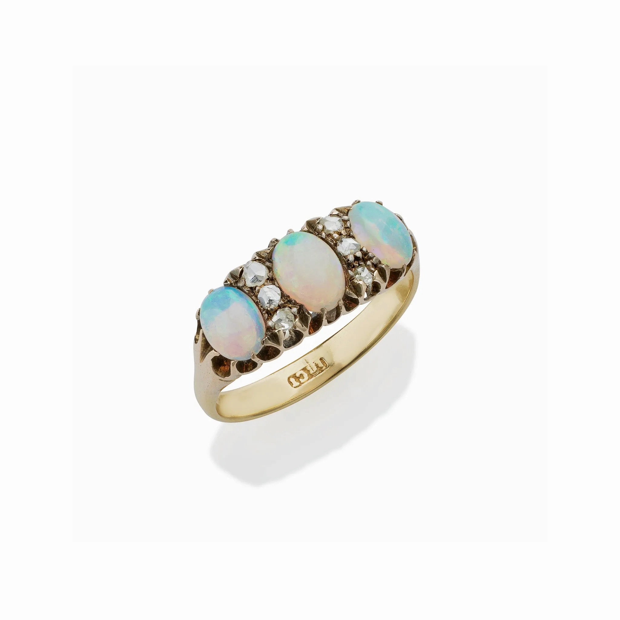 English Opal and Rose-cut Diamond Three Stone Ring