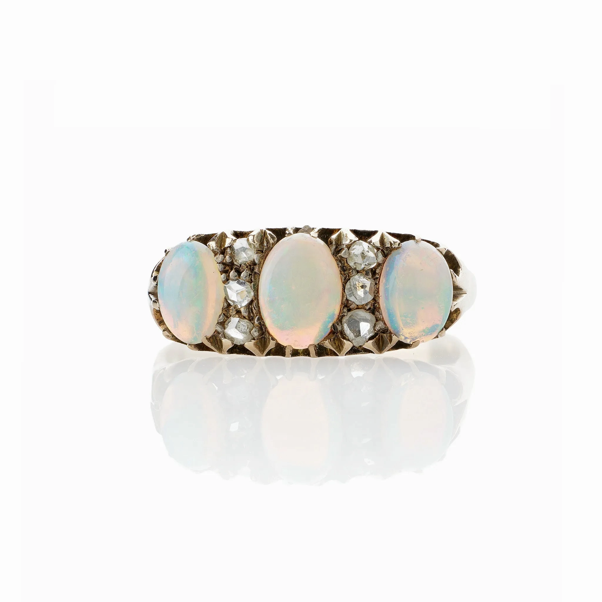 English Opal and Rose-cut Diamond Three Stone Ring