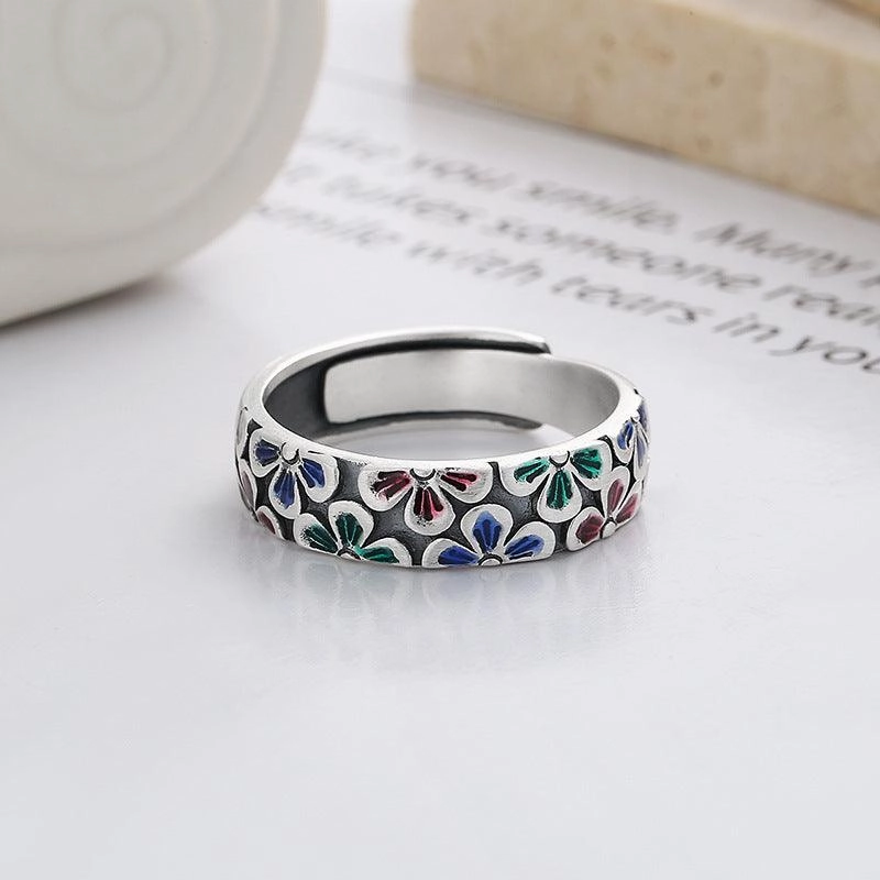 Epoxy Colored Glaze Flowers Print Ring