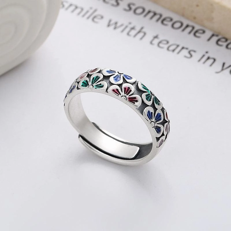 Epoxy Colored Glaze Flowers Print Ring