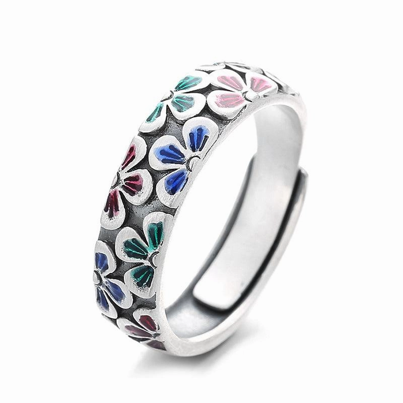 Epoxy Colored Glaze Flowers Print Ring
