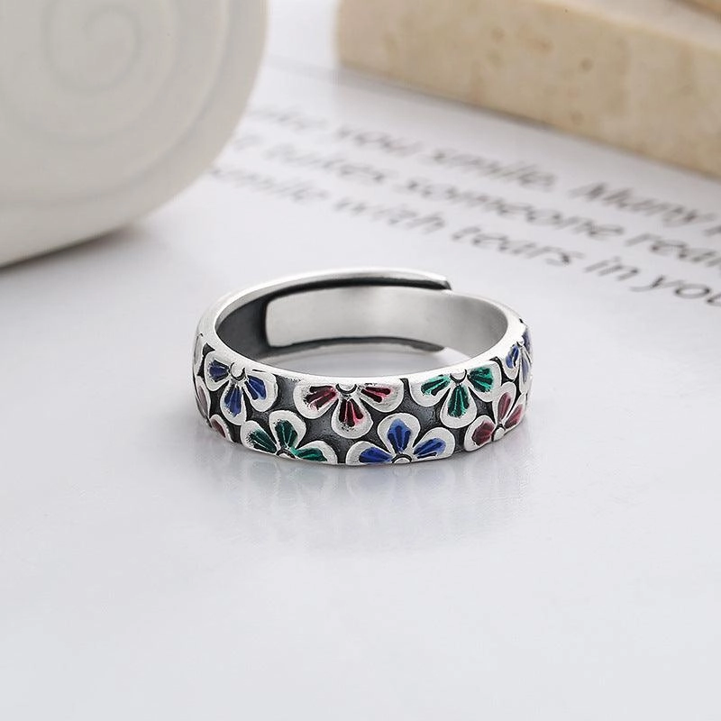 Epoxy Colored Glaze Flowers Print Ring