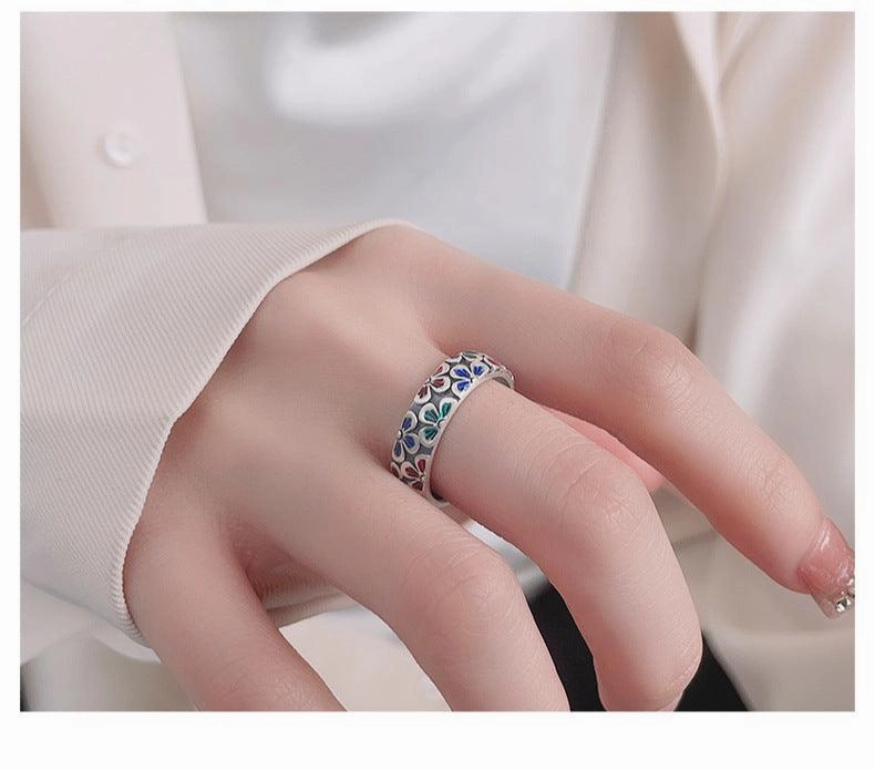 Epoxy Colored Glaze Flowers Print Ring