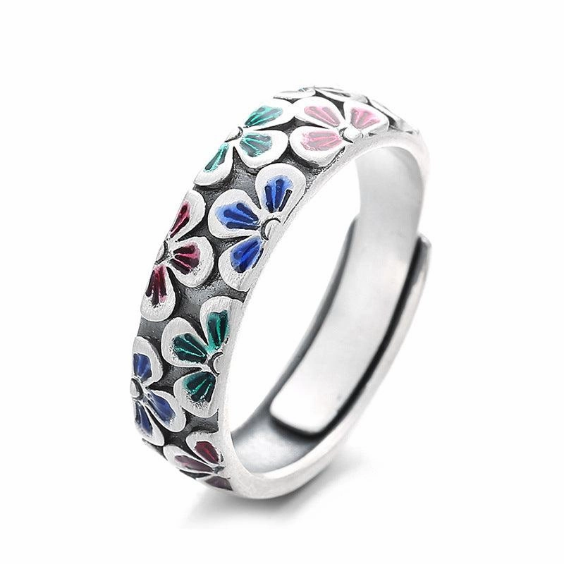 Epoxy Colored Glaze Flowers Print Ring