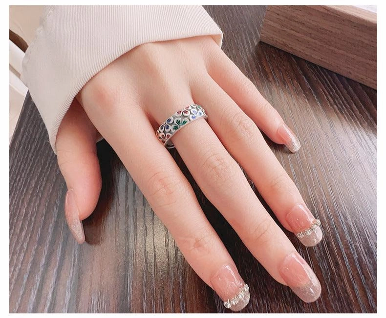 Epoxy Colored Glaze Flowers Print Ring