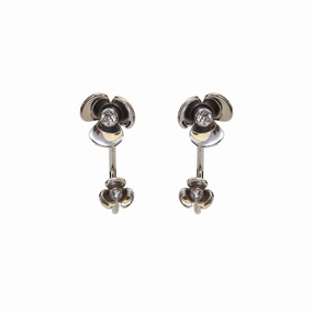Esprit Earrings Silver Color & Flower Design With Stone 
