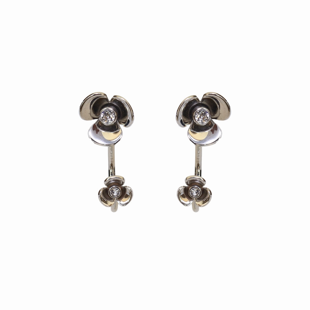 Esprit Earrings Silver Color & Flower Design With Stone 