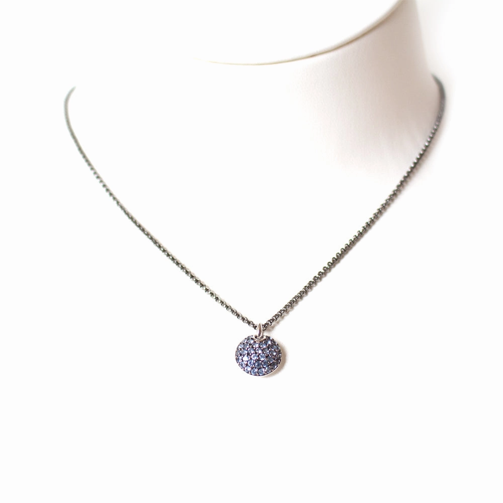 Esprit Necklace Gun Metal Chain With Round Style Blue Stone Pendant fashion-jewelry  
