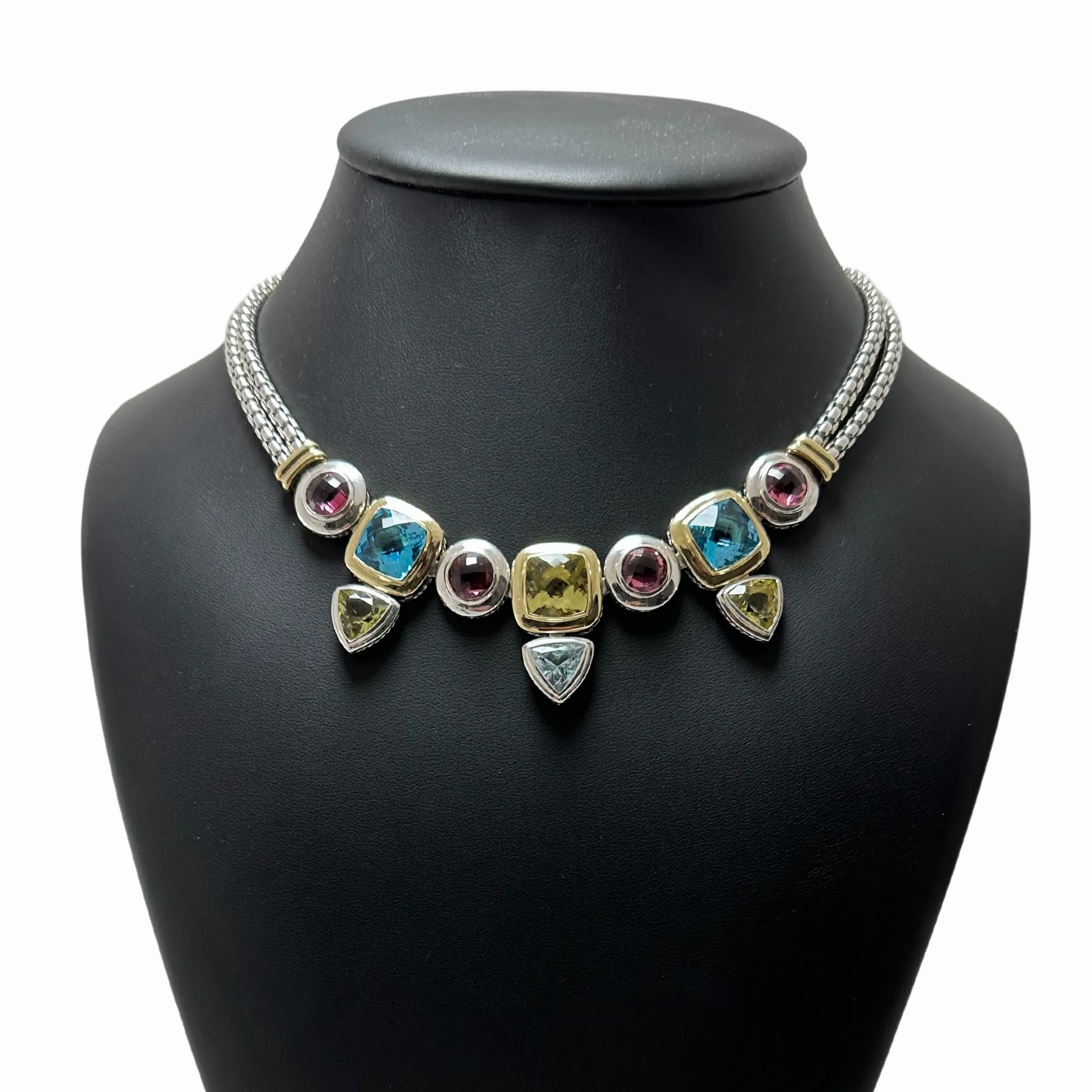 Estate David Yurman Albion Collection Multi-Stone Sterling and 18k Gold Necklace