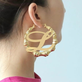 Europe And The United States New DIY Letters Stainless Steel Bamboo Earrings 