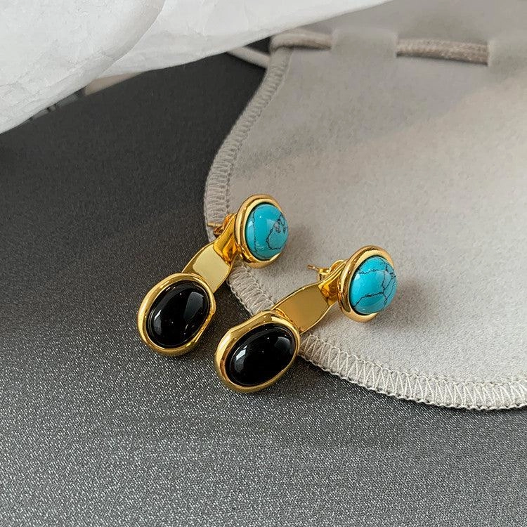 European And American Colored Natural Tiger Eye Stone Retro Earrings Female