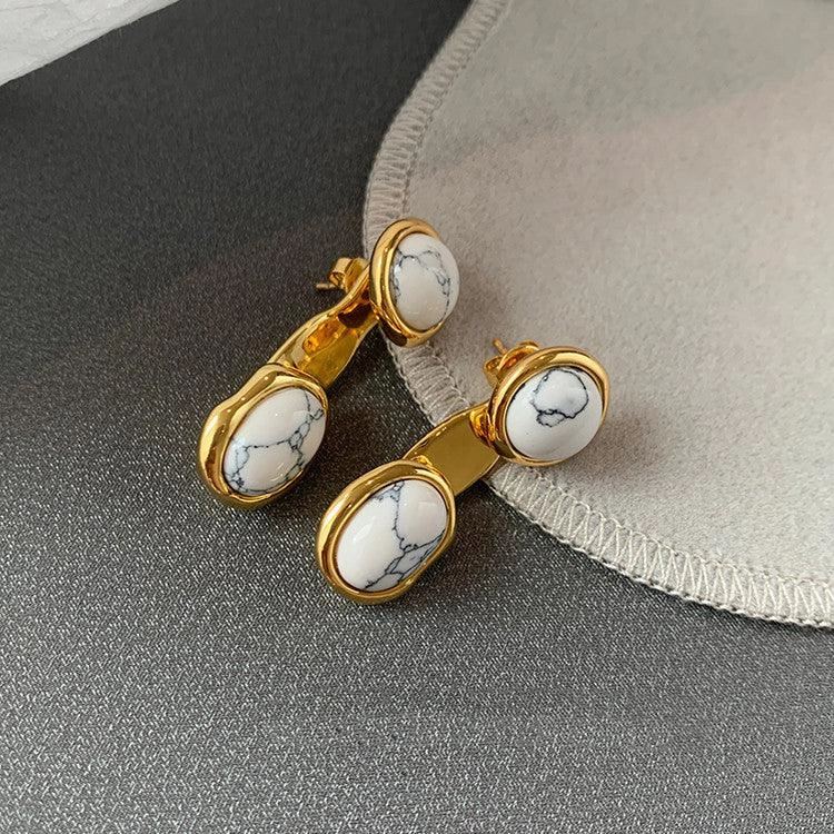 European And American Colored Natural Tiger Eye Stone Retro Earrings Female