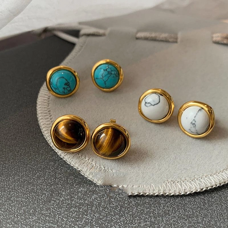 European And American Colored Natural Tiger Eye Stone Retro Earrings Female