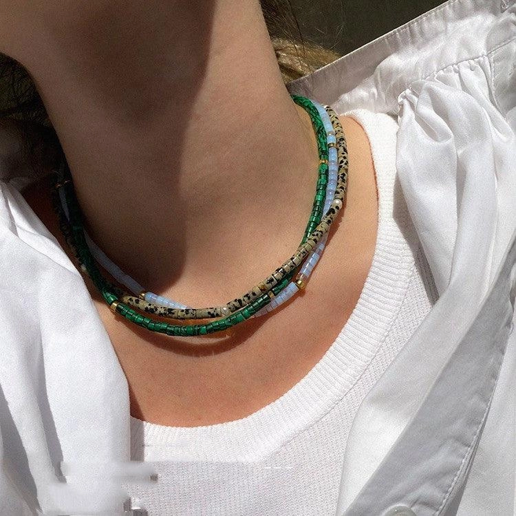 European And American Ins Natural Stone Colored Beaded Necklace Female