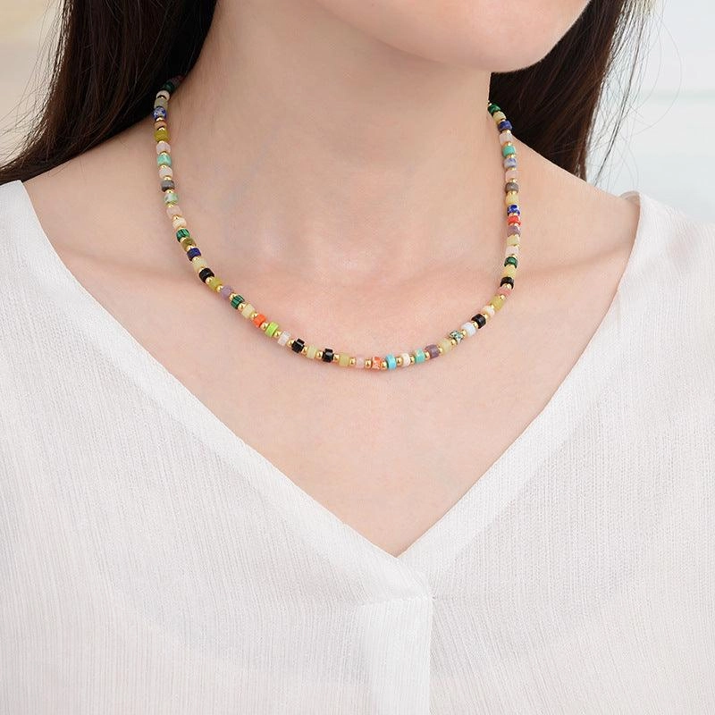 European And American Multi Gem Turquoise Shoushan Stone Necklace 