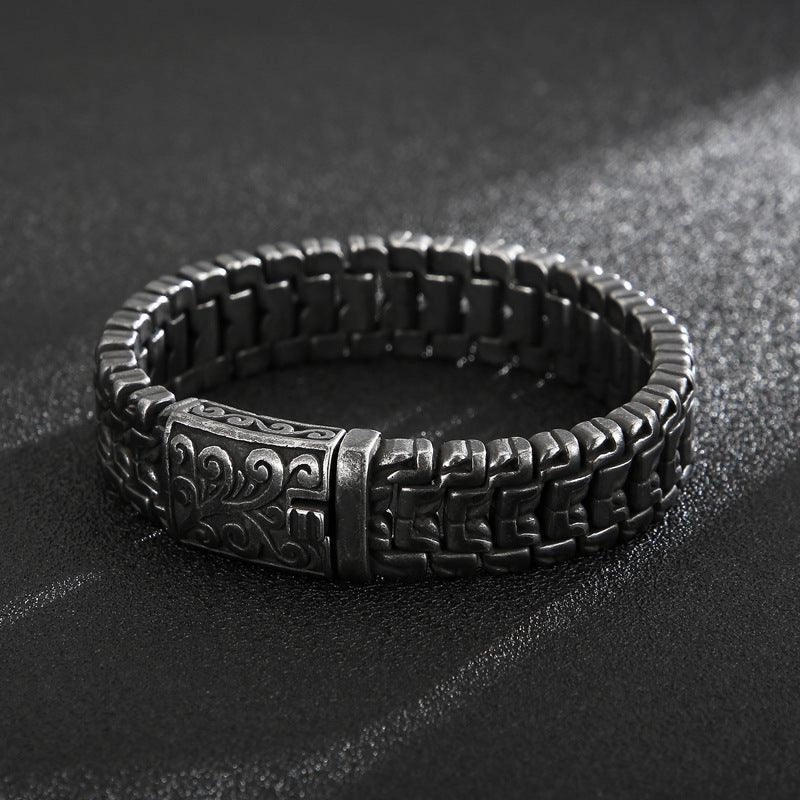 European And American Popular Simplicity Domineering Personalized Hip Hop Flower Men's Titanium Steel Bracelet