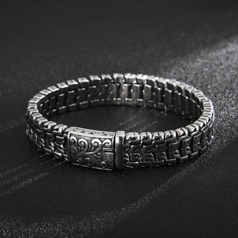 European And American Popular Simplicity Domineering Personalized Hip Hop Flower Men's Titanium Steel Bracelet