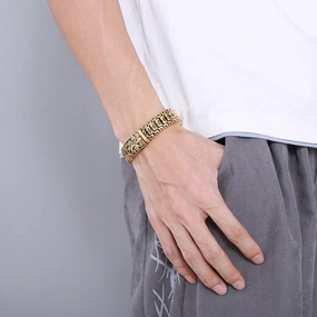 European And American Popular Simplicity Domineering Personalized Hip Hop Flower Men's Titanium Steel Bracelet 