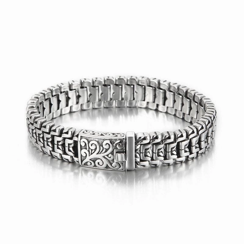 European And American Popular Simplicity Domineering Personalized Hip Hop Flower Men's Titanium Steel Bracelet