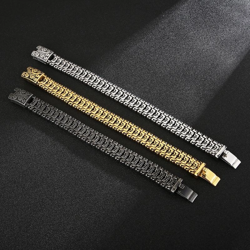 European And American Popular Simplicity Domineering Personalized Hip Hop Flower Men's Titanium Steel Bracelet