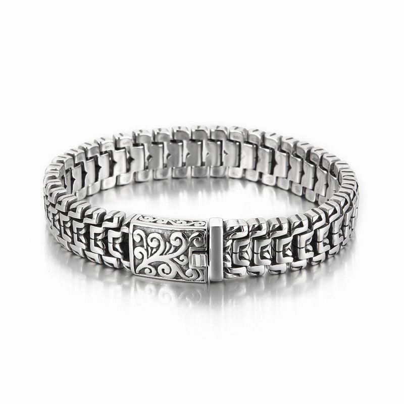 European And American Popular Simplicity Domineering Personalized Hip Hop Flower Men's Titanium Steel Bracelet