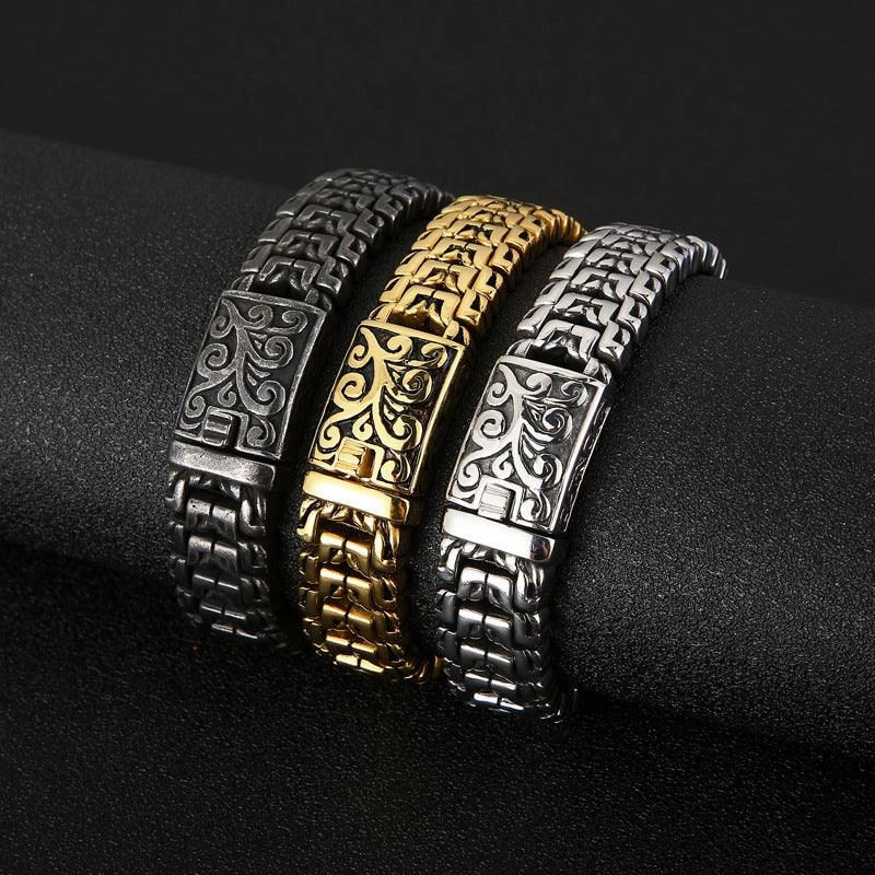 European And American Popular Simplicity Domineering Personalized Hip Hop Flower Men's Titanium Steel Bracelet