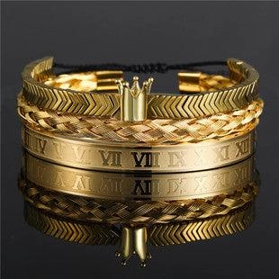 European And American Retro Easy Matching Crown Woven Brace Lace Bracelet Set Dripping Roman Letters Woven Stainless Steel Bracelet