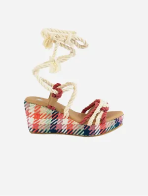 Evelyn Vegan Baumwoll-Seil Keil-Sandalen | Rot