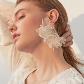 Exaggerated Mesh Flower Earrings Women's Circle Temperament 