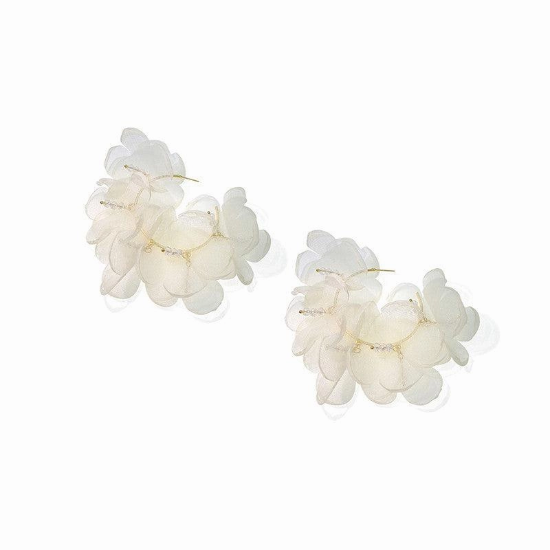Exaggerated Mesh Flower Earrings Women's Circle Temperament