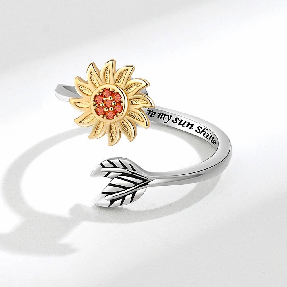 Fashion Adjustable Sunflower Rotating Ring