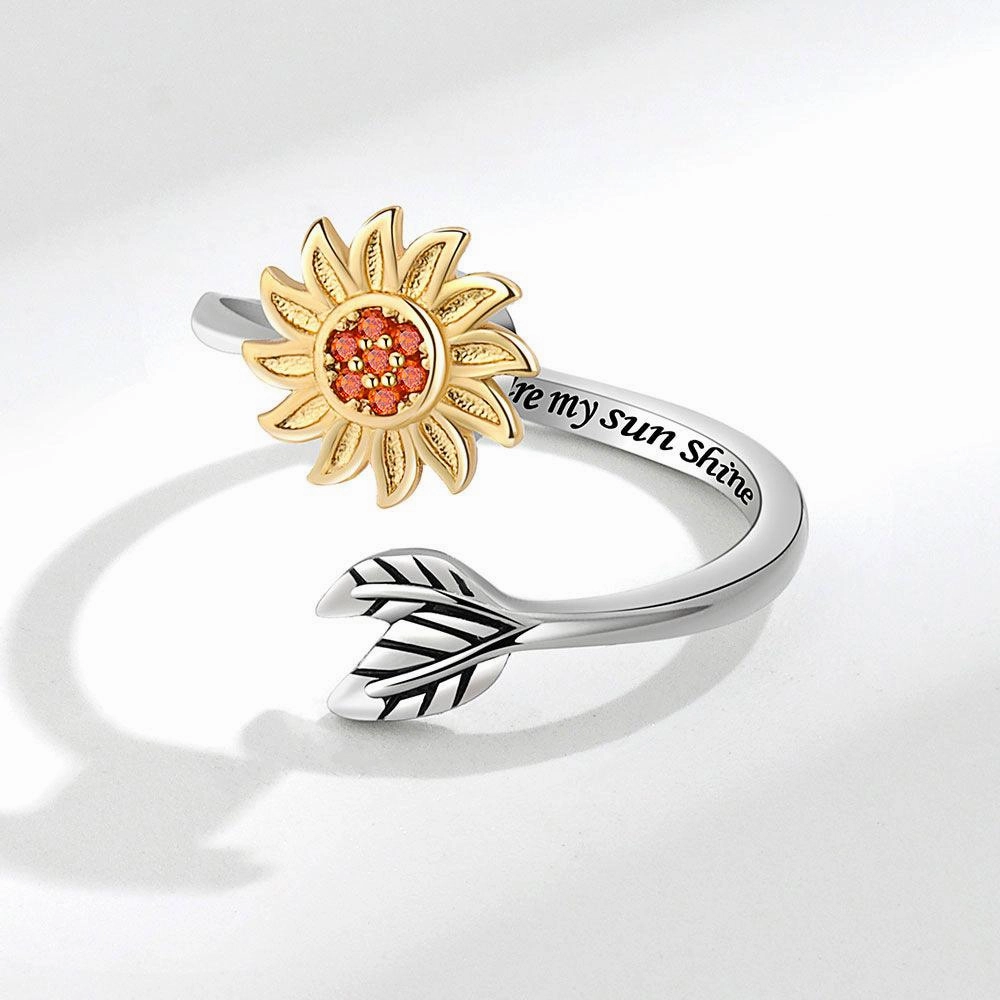 Fashion Adjustable Sunflower Rotating Ring